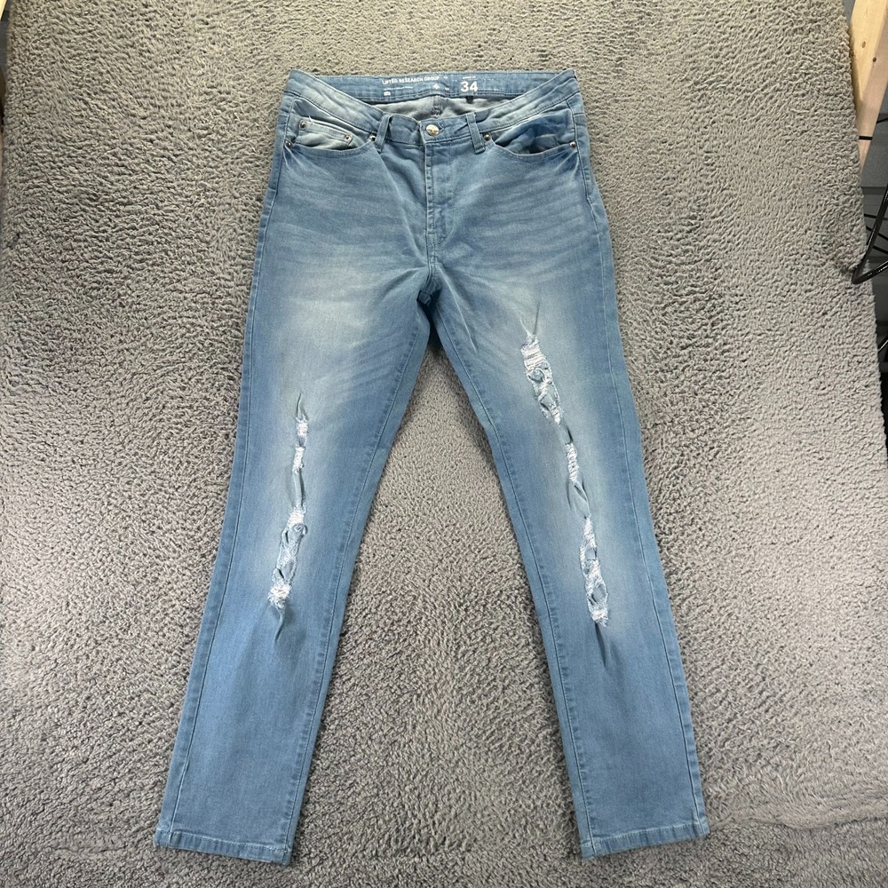 Lifted Research Group Jeans Mens 34x32 Blue Cotton Denim Skinny Distressed Faded